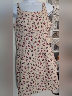 Women's Teen/Juniors Cream Strap Dress with Pink Rose Print Sz 4-6